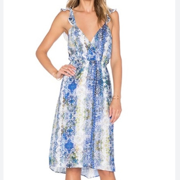 Tularosa Blue Multi Print Lace Trim Scallop Strap Dress Size Medium - Picture 1 of 9